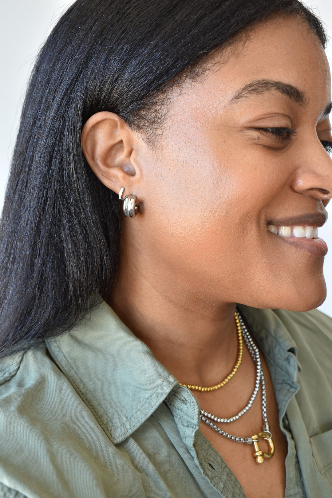 Silver CZ Mini Huggie Earrings - 6mm image 2