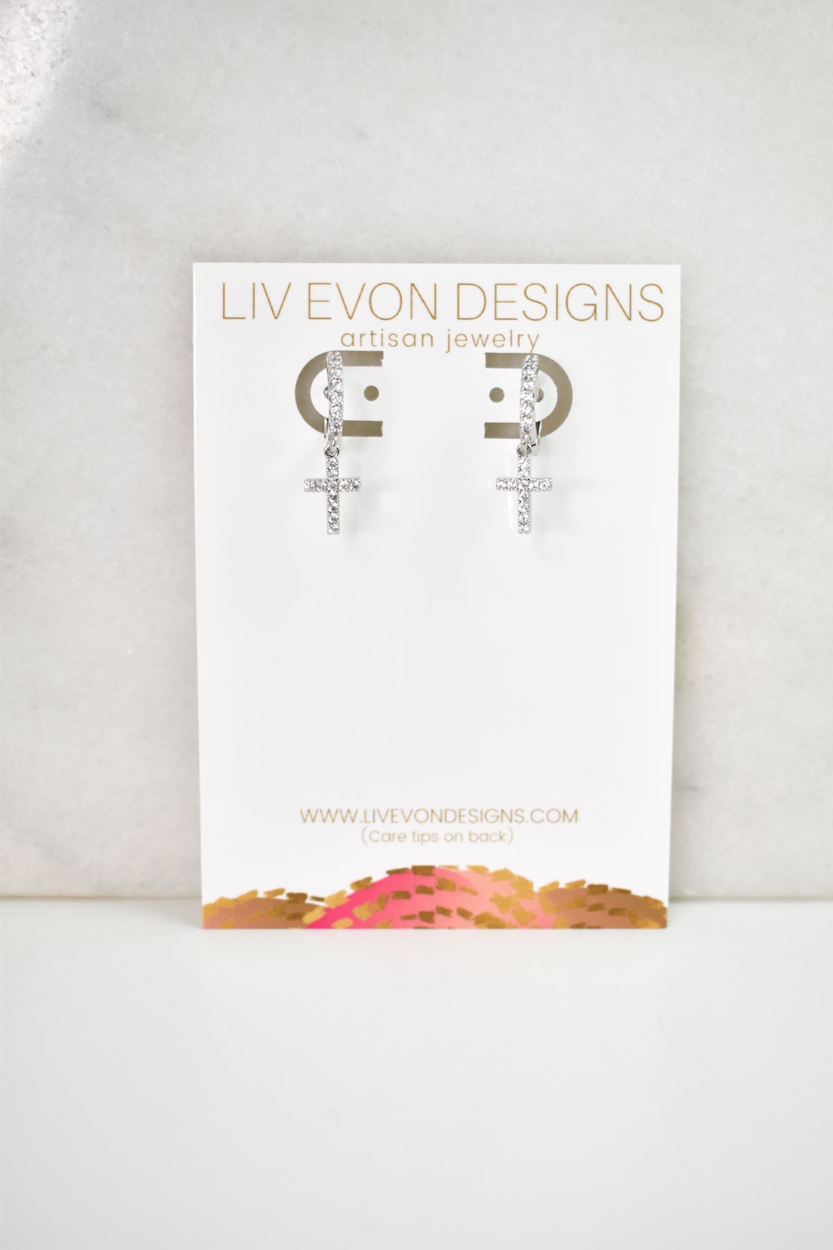 Cross Sparkle Huggie Earrings - Silver image 1