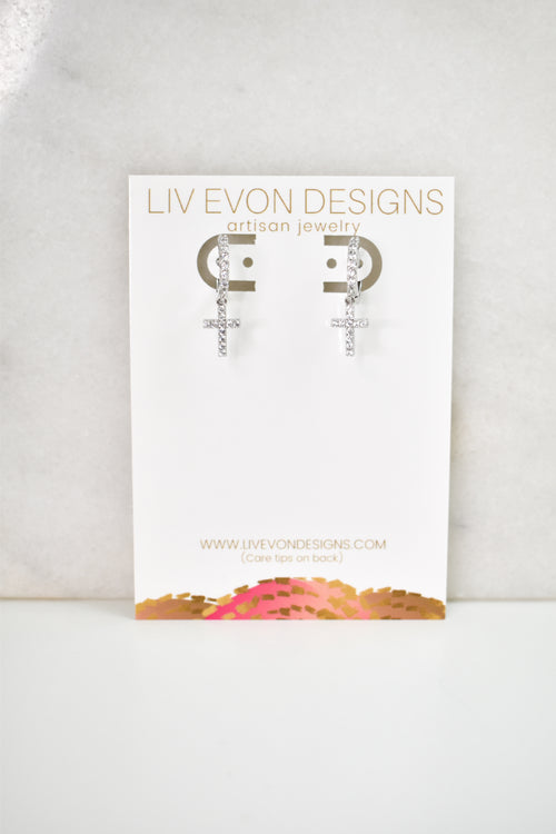 Cross Sparkle Huggie Earrings - Silver image 1