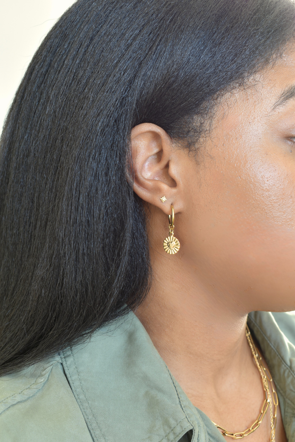 Coin Heart Burst Huggie Earrings image 2