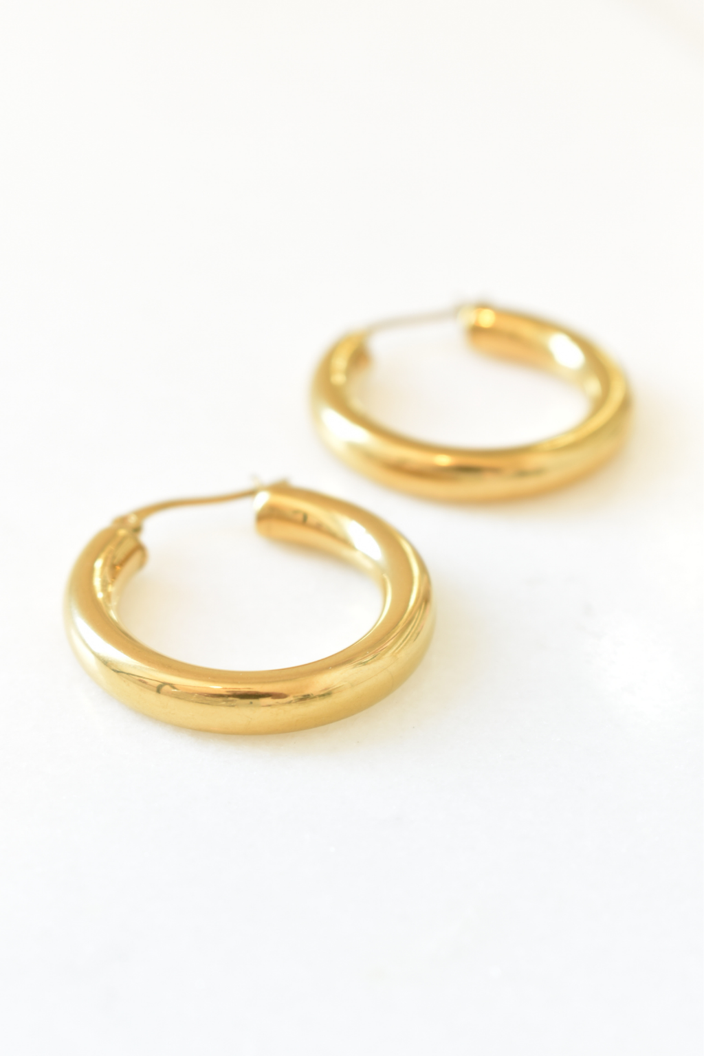 Thick Hoop Huggie Earrings - Gold image 3