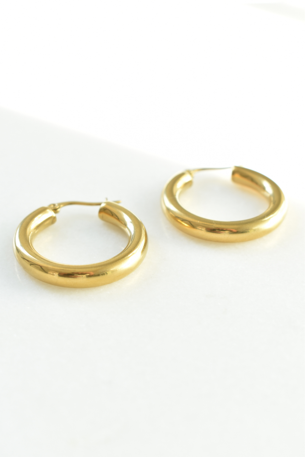 Thick Hoop Huggie Earrings - Gold image 4