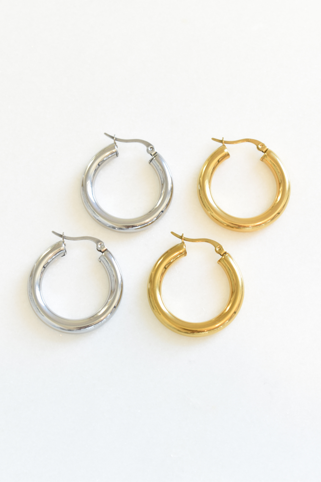 Thick Hoop Huggie Earrings - Silver image 6