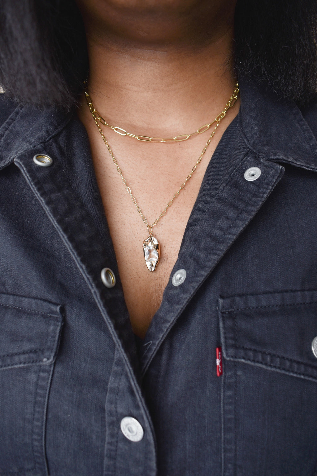 Layered Necklace Set: Golden-I & Paperclip image 4