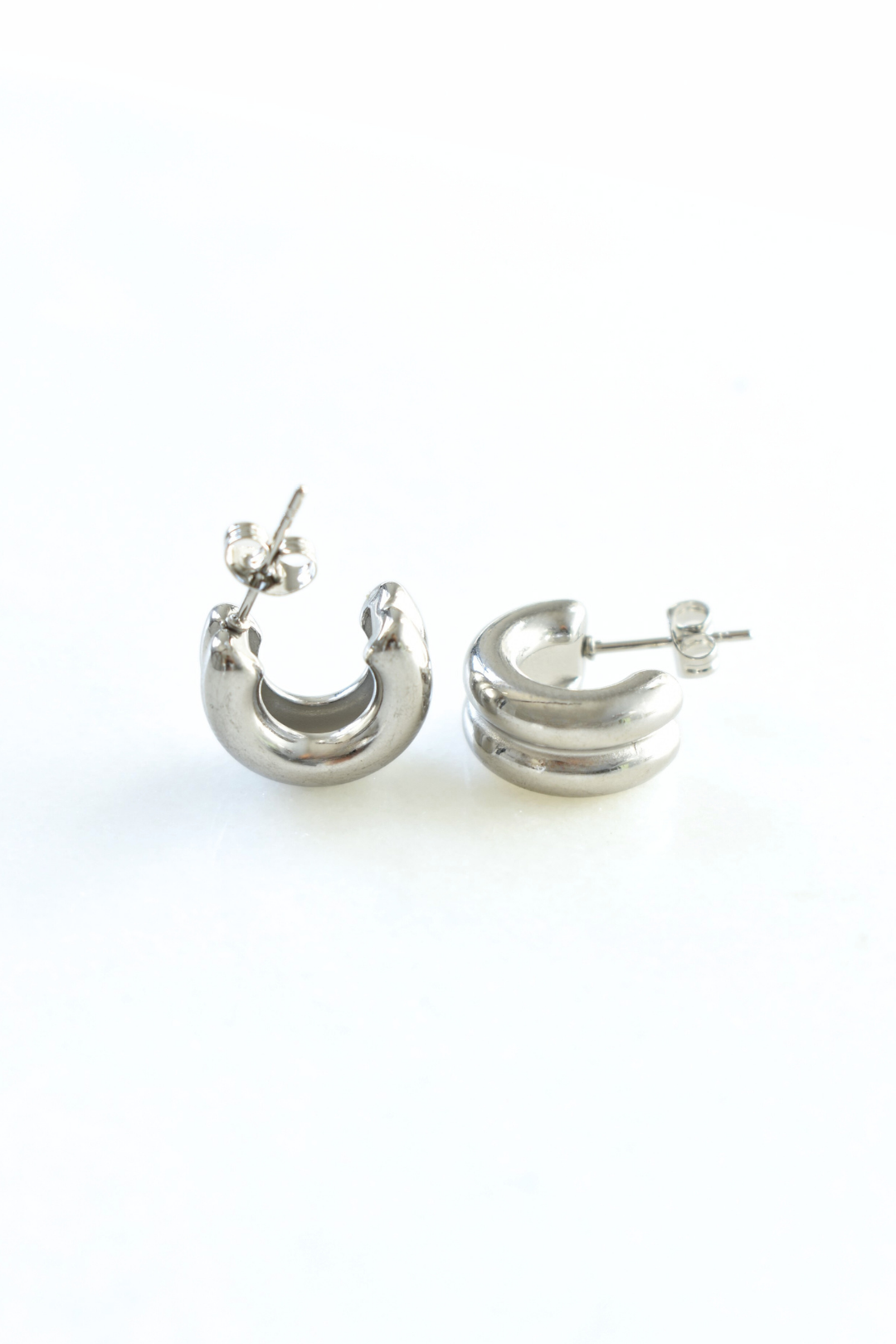 Double Chunk Huggie Earrings - Silver image 0