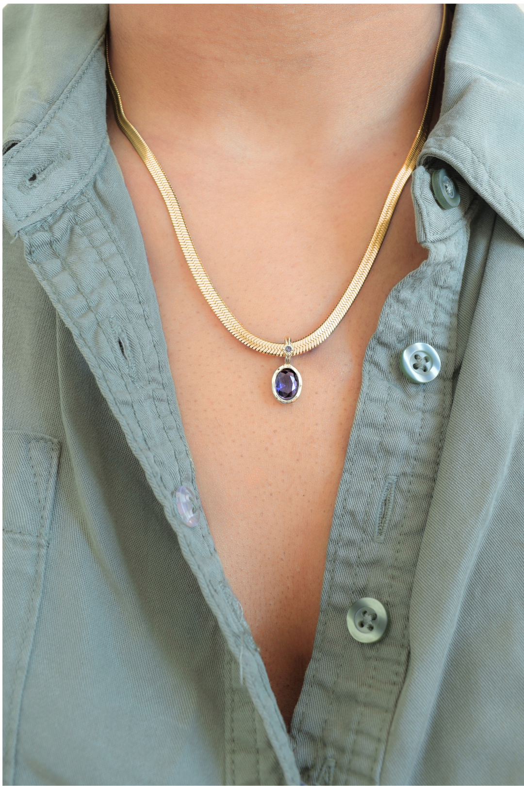 Oval Birthstone Charm Necklace image 1