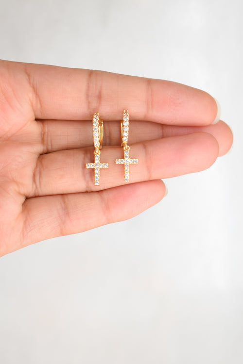 Cross Sparkle Huggie Earrings - Gold image 0