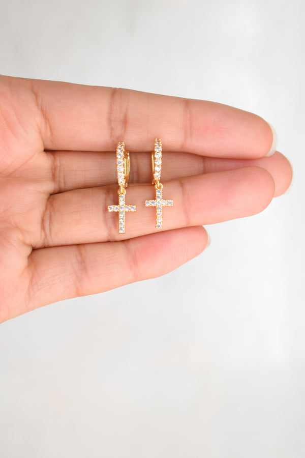 Cross Sparkle Huggie Earrings - Gold image 0