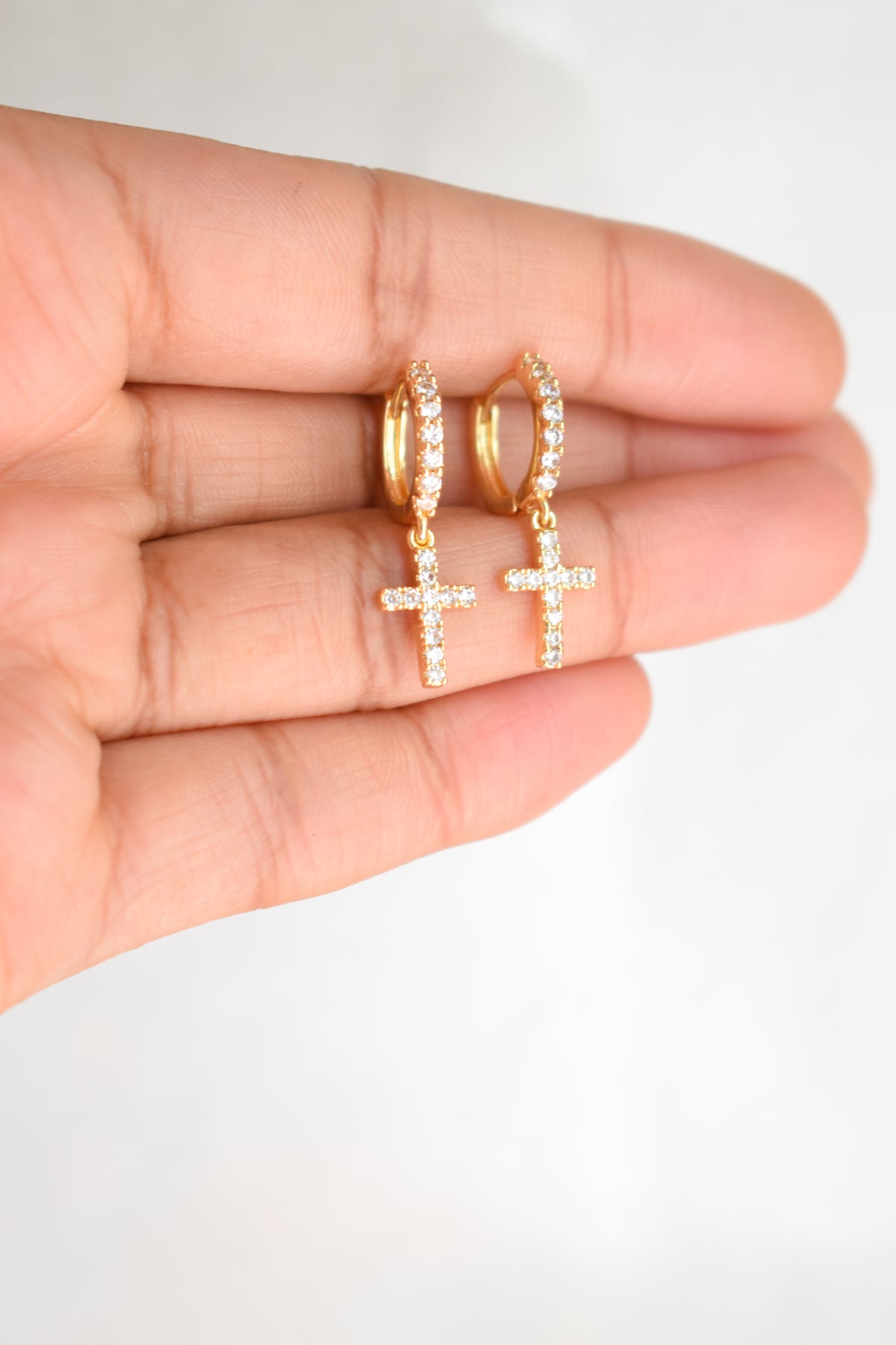 Cross Sparkle Huggie Earrings - Gold image 2