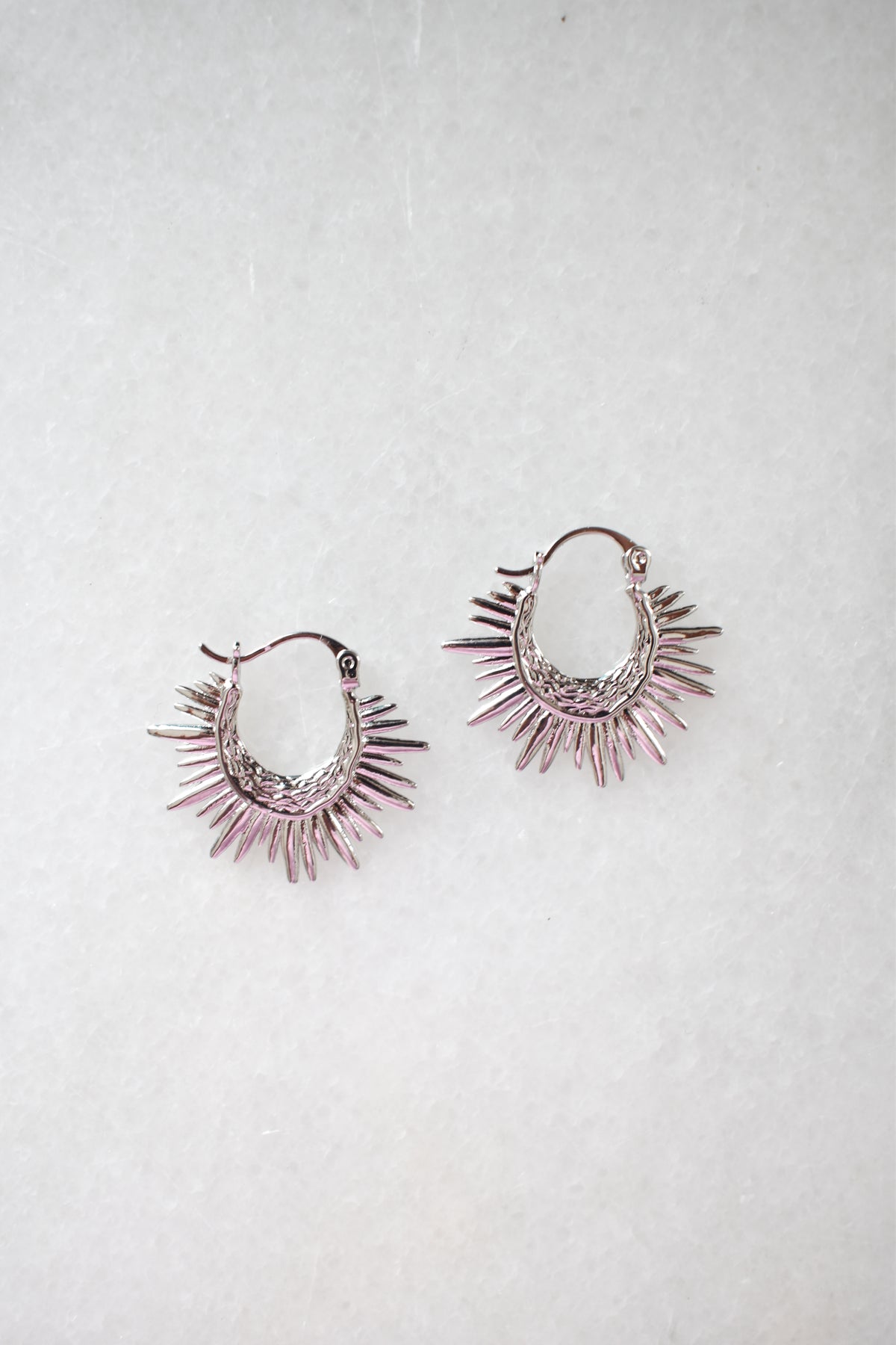Halo Spikes Huggie Earrings - Silver image 0