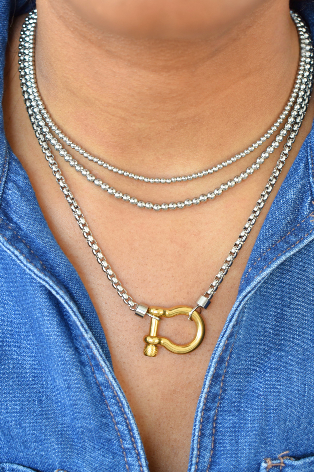 Silver Bead Necklace - Large image 1