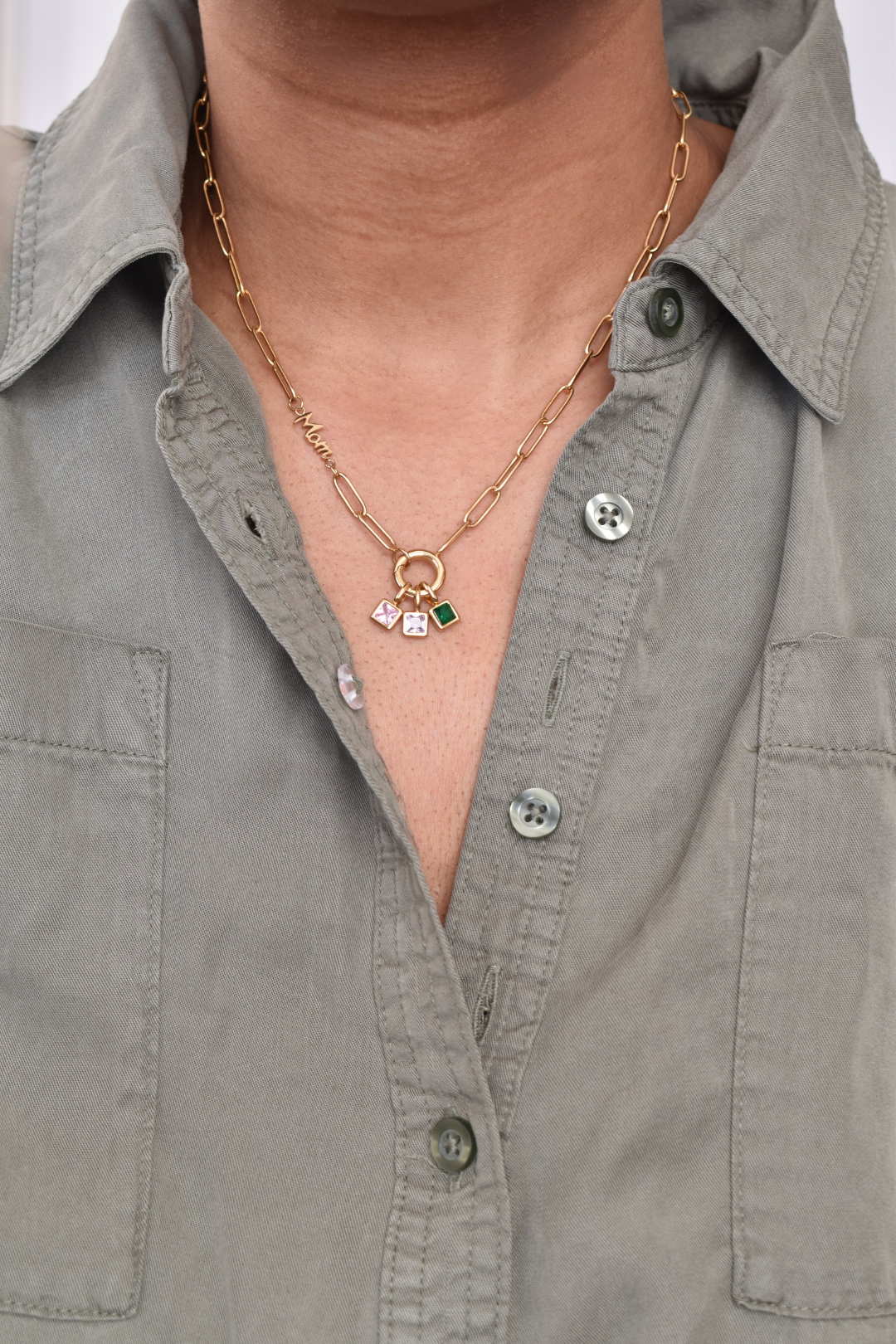 Mom Birthstone Paperclip Necklace image 2