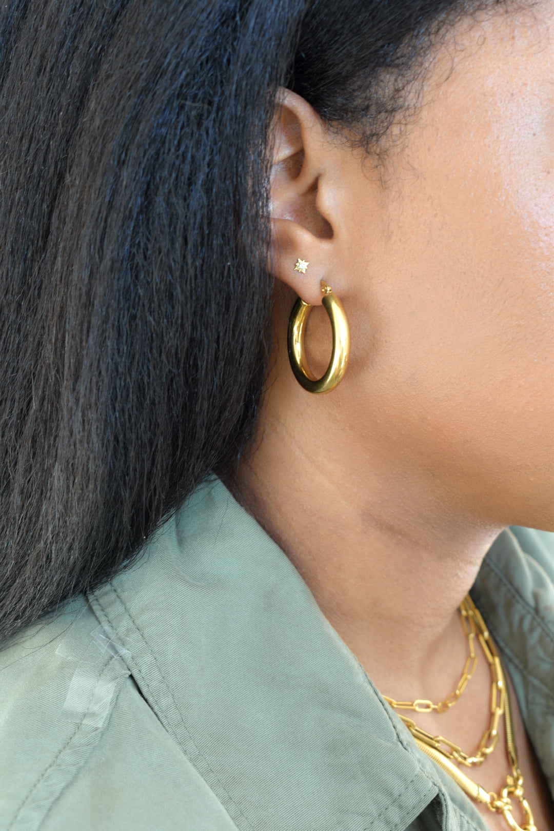 Thick Hoop Huggie Earrings - Gold image 1