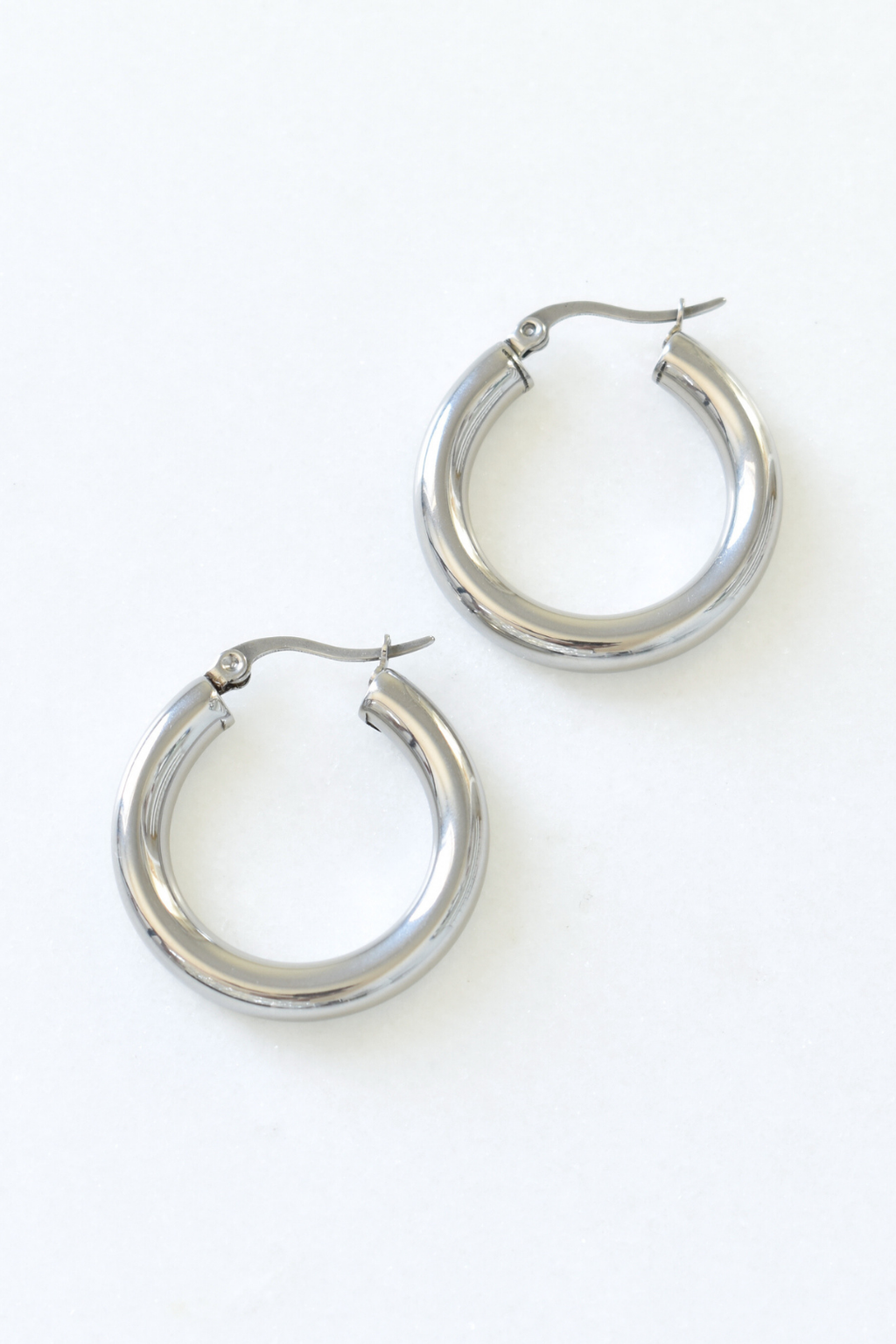 Thick Hoop Huggie Earrings - Silver image 0