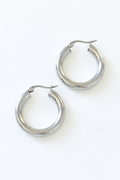 Thick Hoop Huggie Earrings - Silver image 0