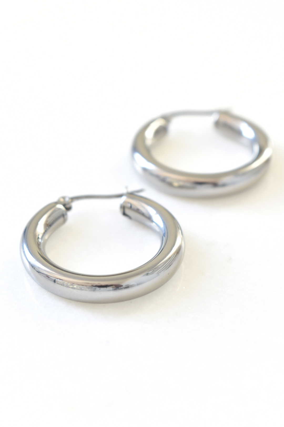 Thick Hoop Huggie Earrings - Silver image 2